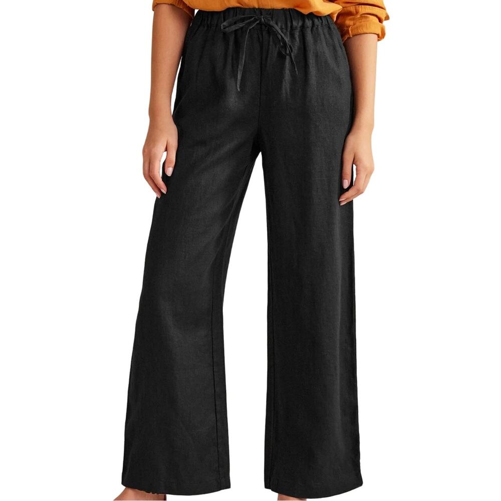Boden 100% Linen Wide Leg Pants Drawstring Ankle Summer Casual Blue 14L 38"x34"